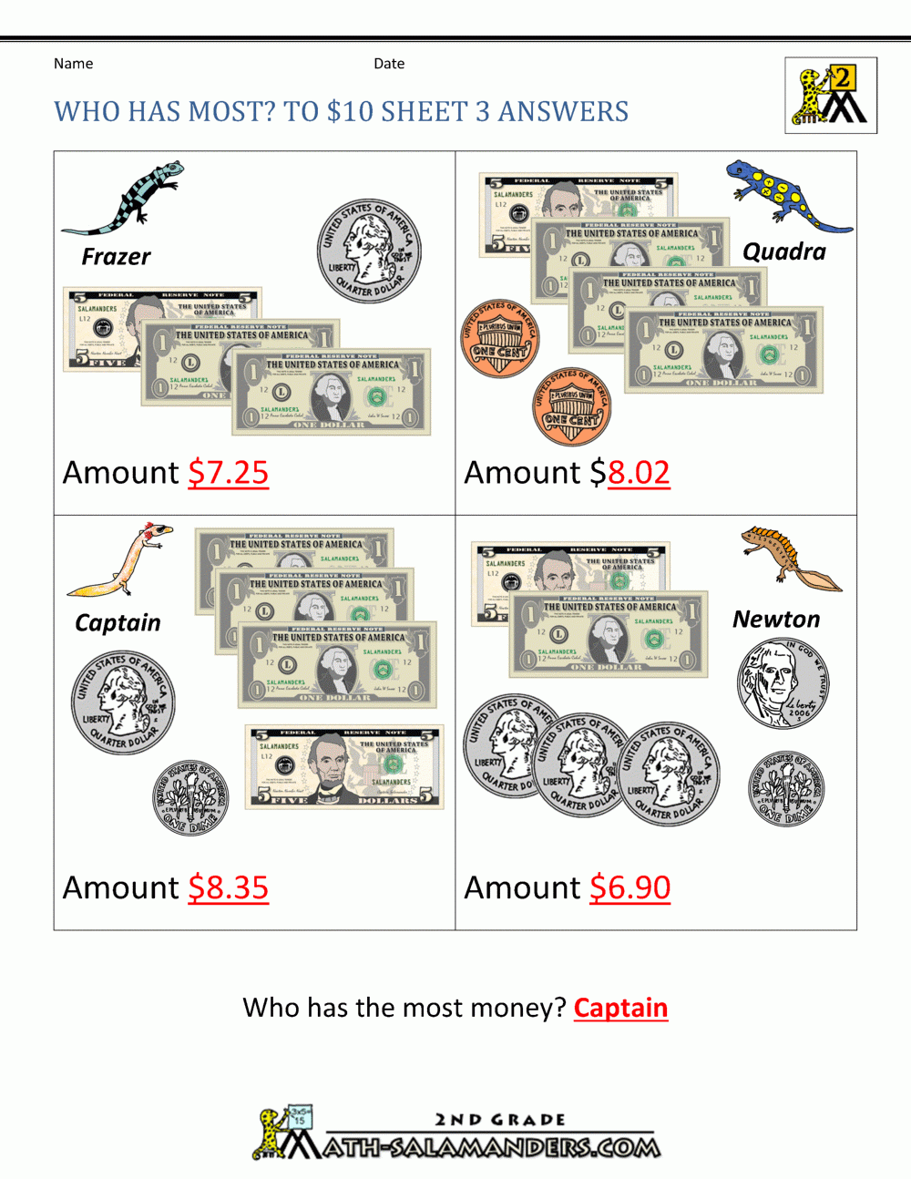 Printable Money Worksheets To 10