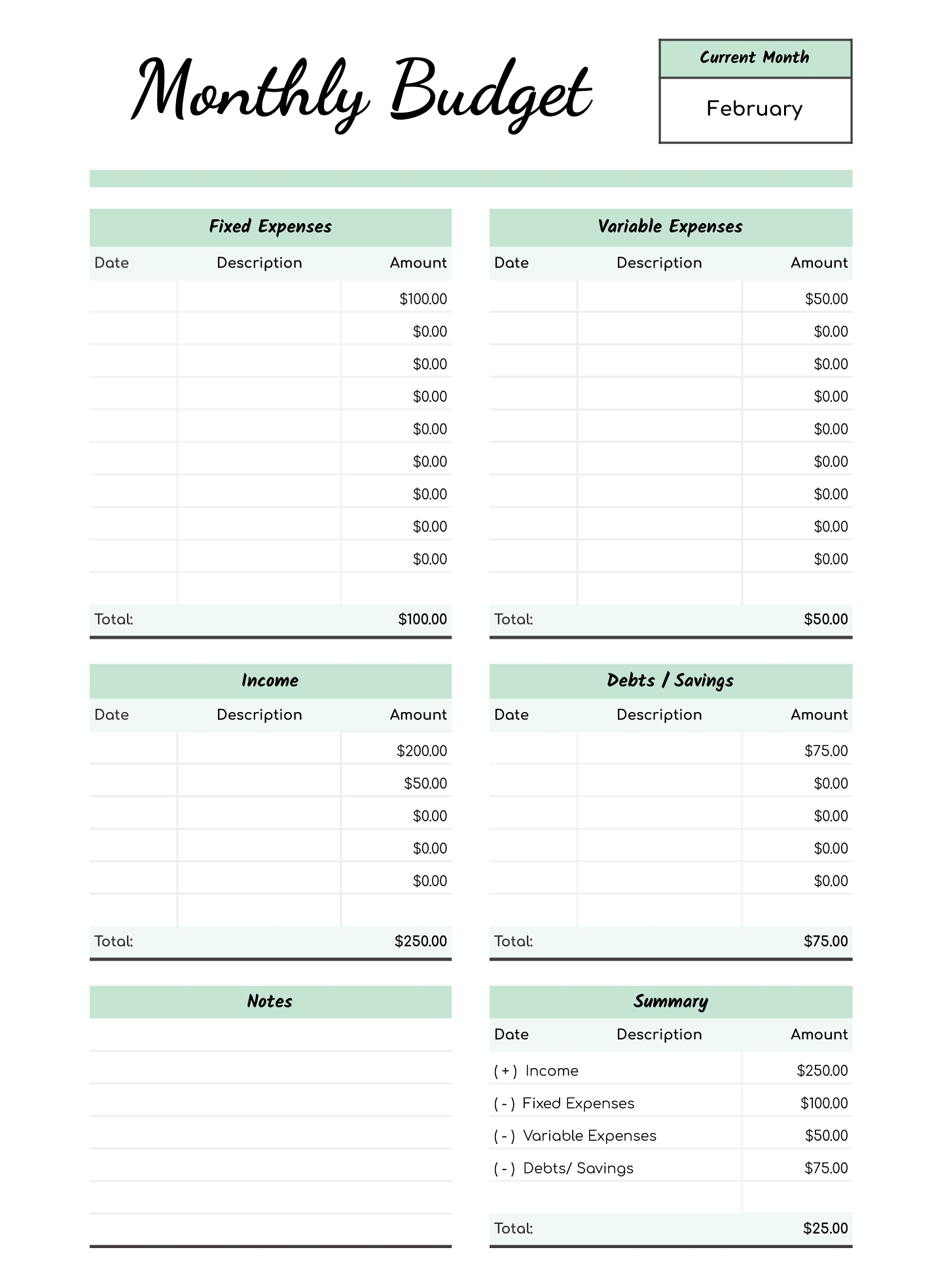 Monthly Budget Worksheet Printable Monthly Budget Worksheet Printable