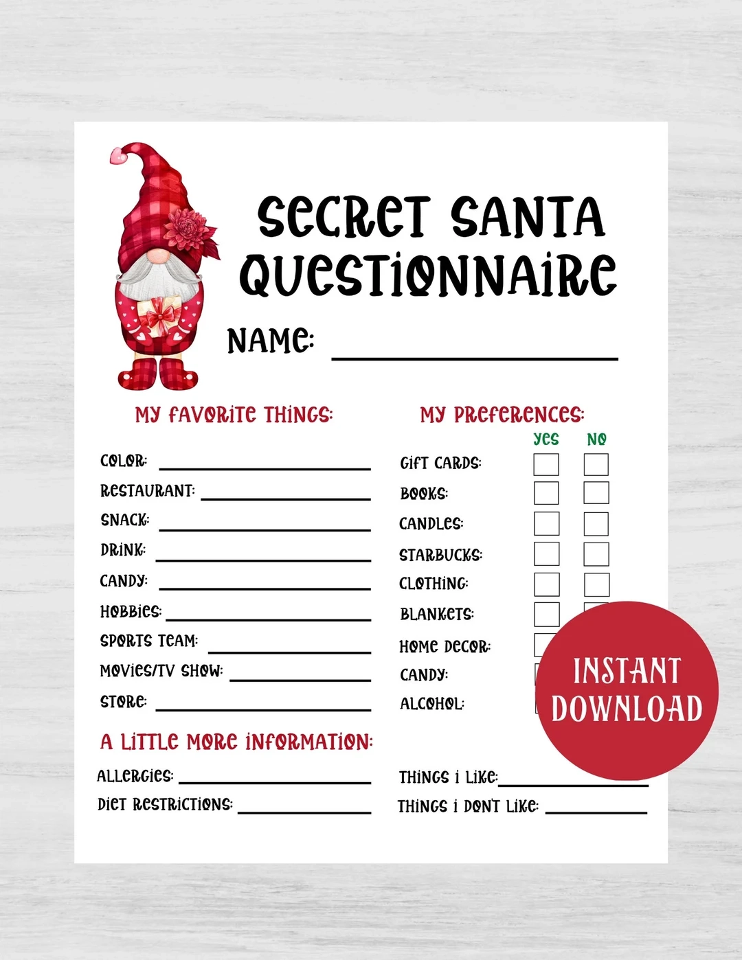 Free Printable Secret Santa Worksheets Free Printable Secret Santa Worksheets