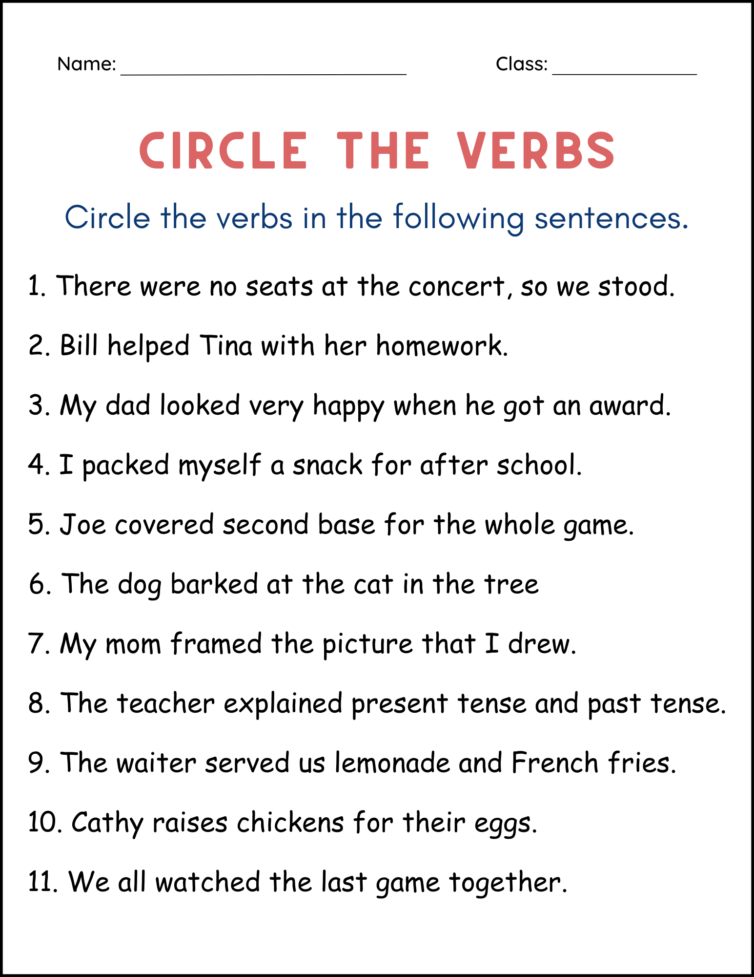 Printable Grammar Worksheets