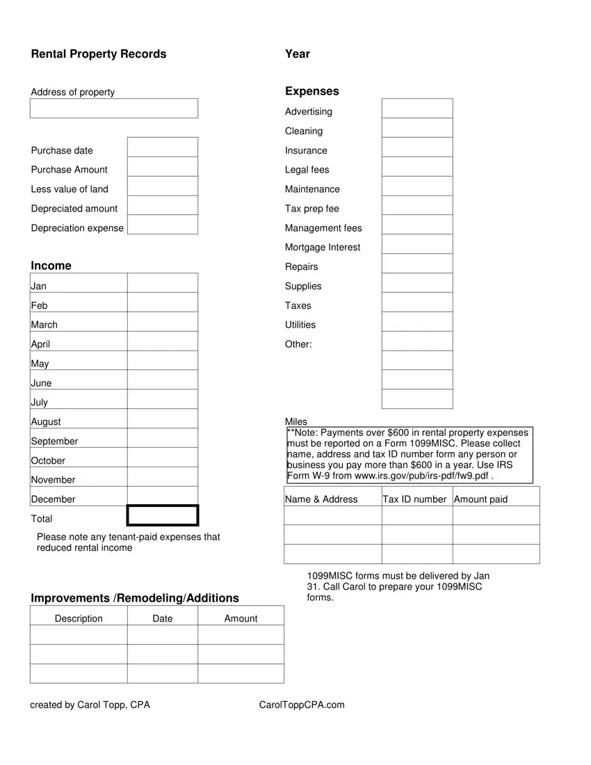 Rental Property Expenses Form Fill Out Printable PDF Forms Online Rental Property Expenses Form Fill Out Printable PDF Forms Online