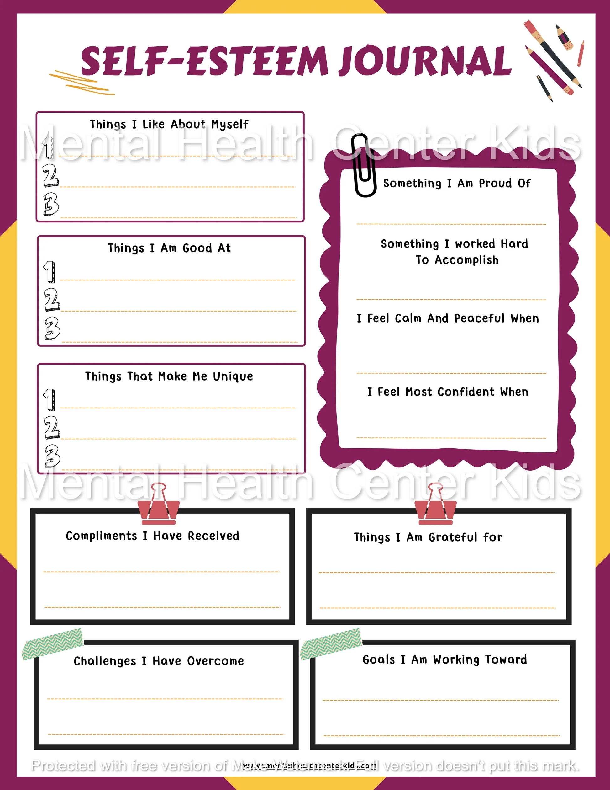 Self Esteem Worksheet For Kids And Teens Mental Health Center Kids Self Esteem Worksheet For Kids And Teens Mental Health Center Kids