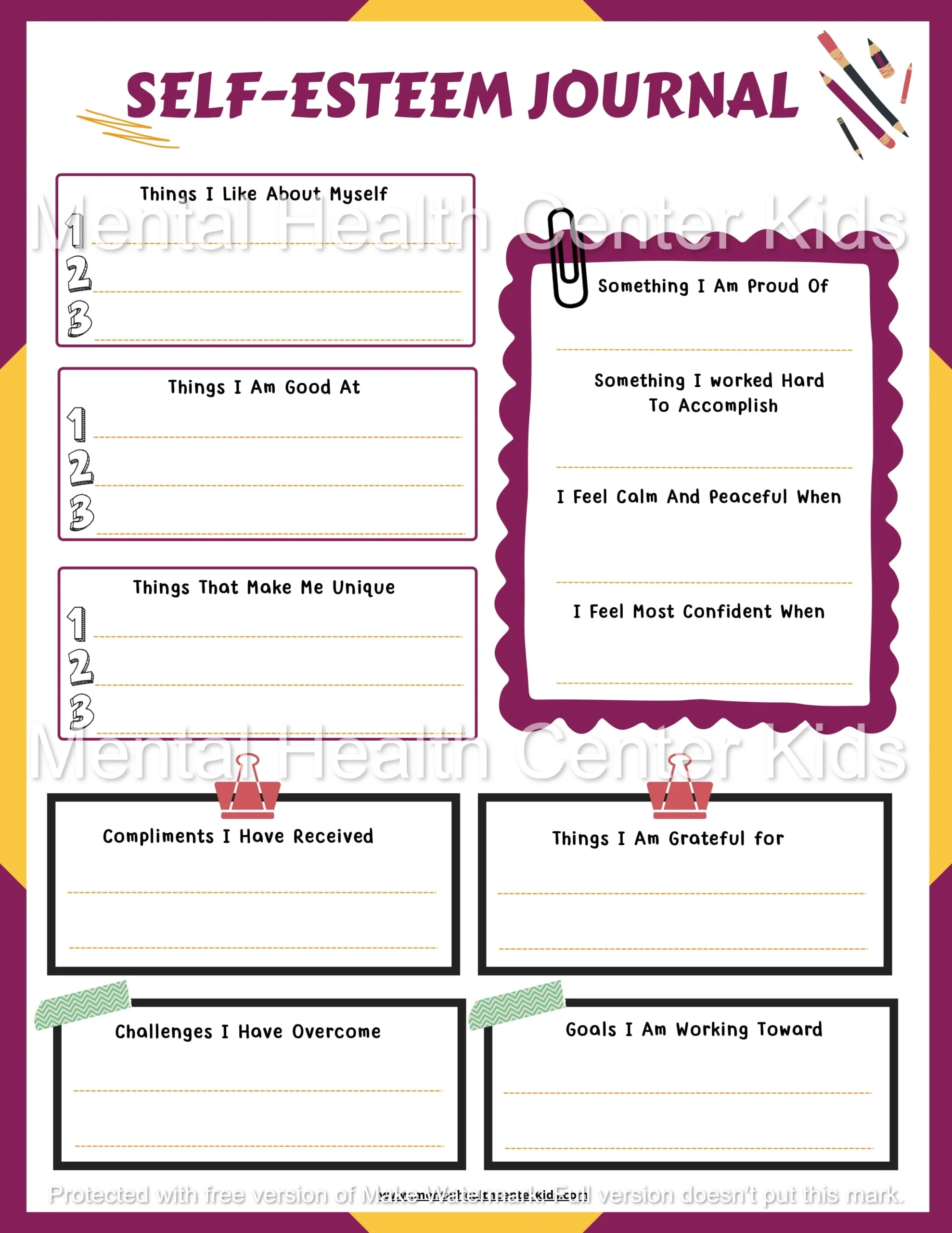 Self Esteem Worksheets For Kids And Teens