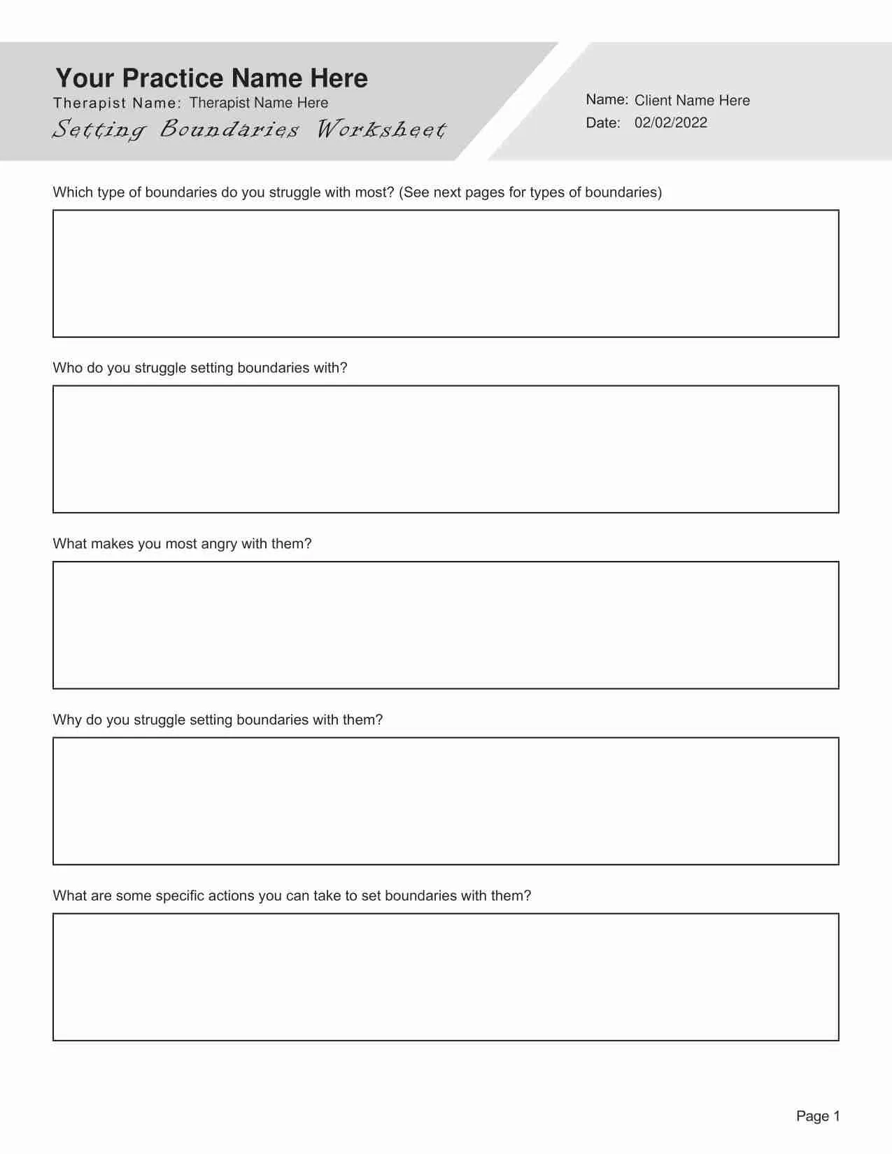 Setting Boundaries Worksheet PDF 
