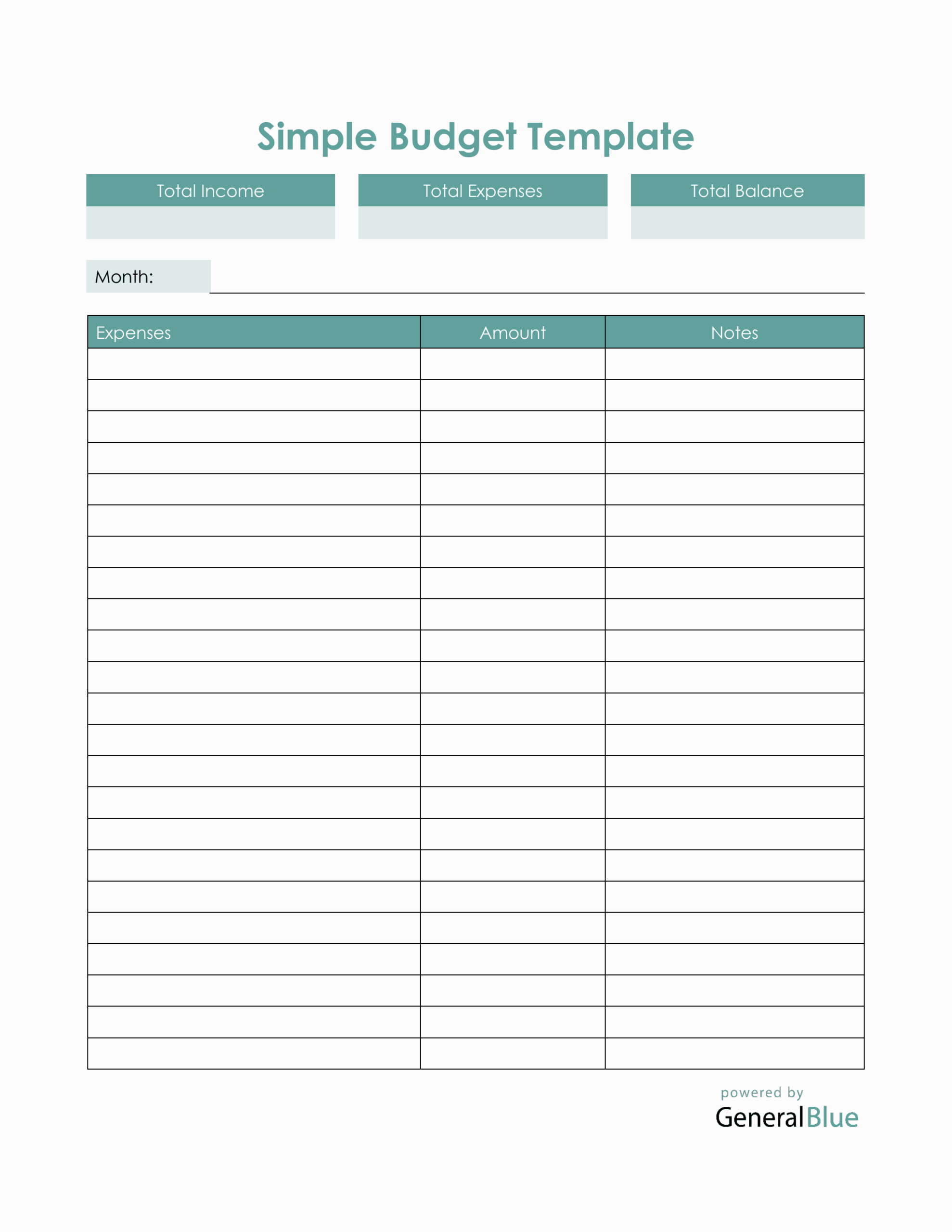 Simple Budget Template In PDF
