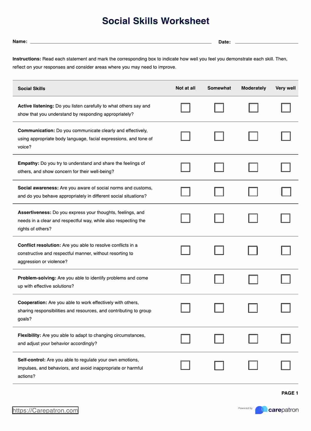 Social Skills Worksheet Example Free PDF Download Social Skills Worksheet Example Free PDF Download