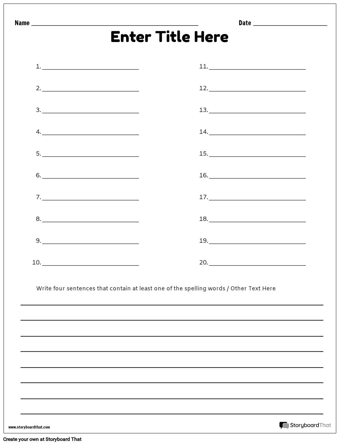 Storyboard That Free Spelling Test Worksheets For 2025 Storyboard That Free Spelling Test Worksheets For 2025