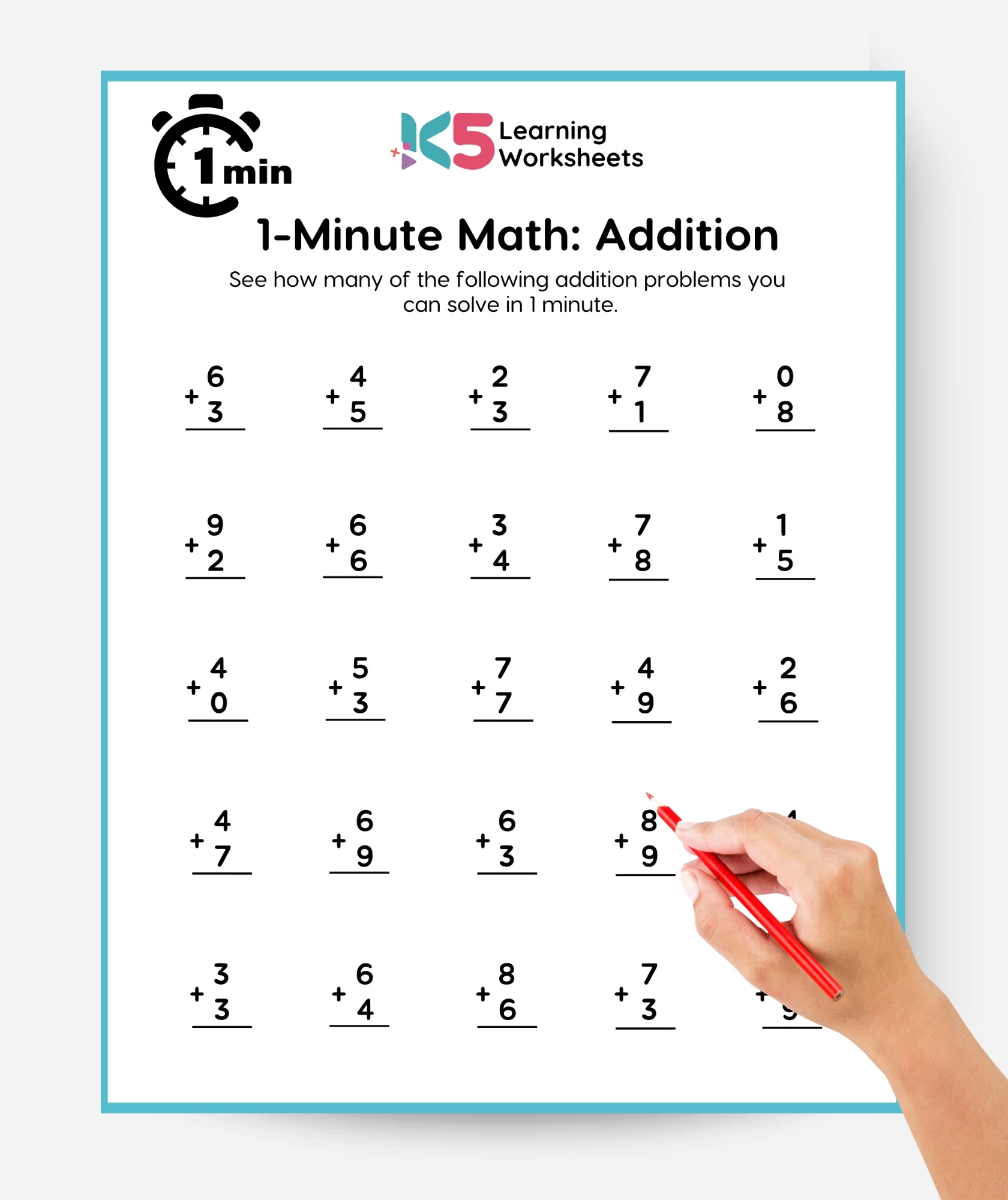 Timed Addition Worksheets K5 Learning Worksheets