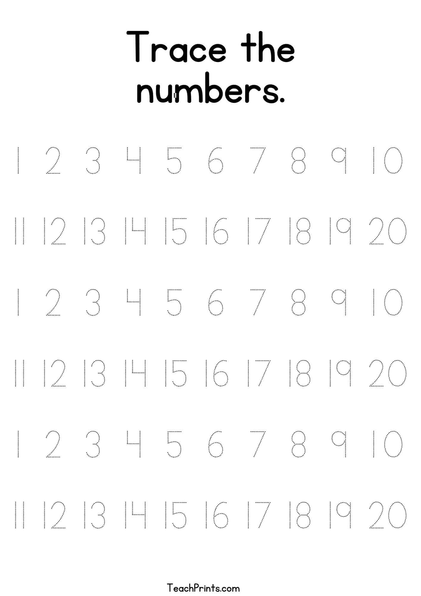 Tracing Numbers 1 20 Worksheets Free Printable Pdfs Teach Prints Tracing Numbers 1 20 Worksheets Free Printable Pdfs Teach Prints