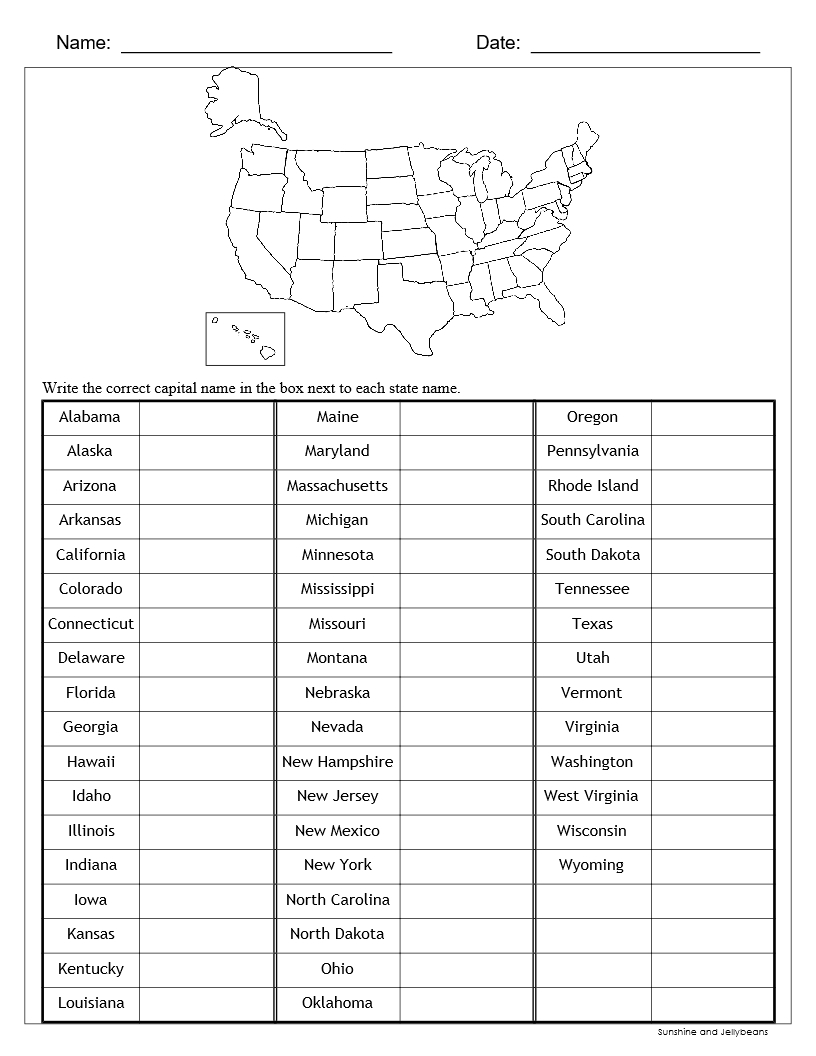 U S States U0026 Capitals Worksheets Test Sheets Maps U S Geography Made By Teachers