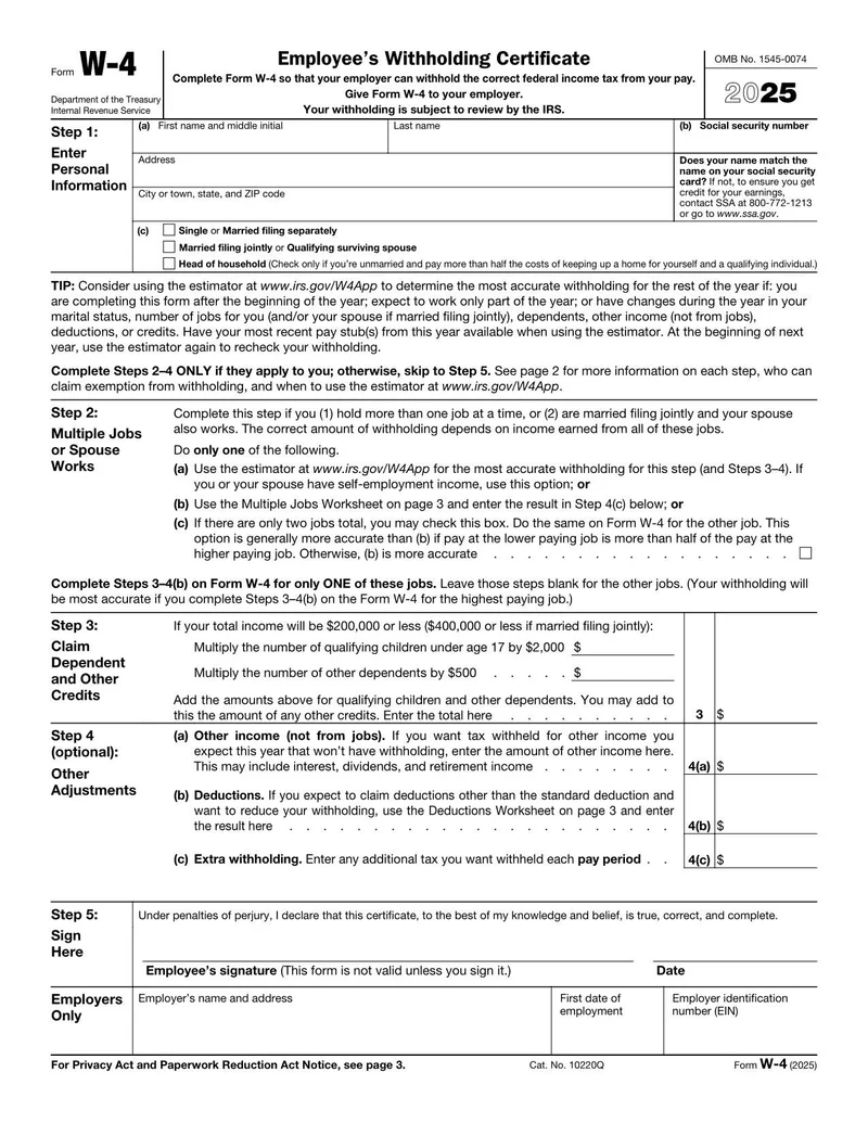W4 Form 2025 Fill And Sign Online With Lumin W4 Form 2025 Fill And Sign Online With Lumin