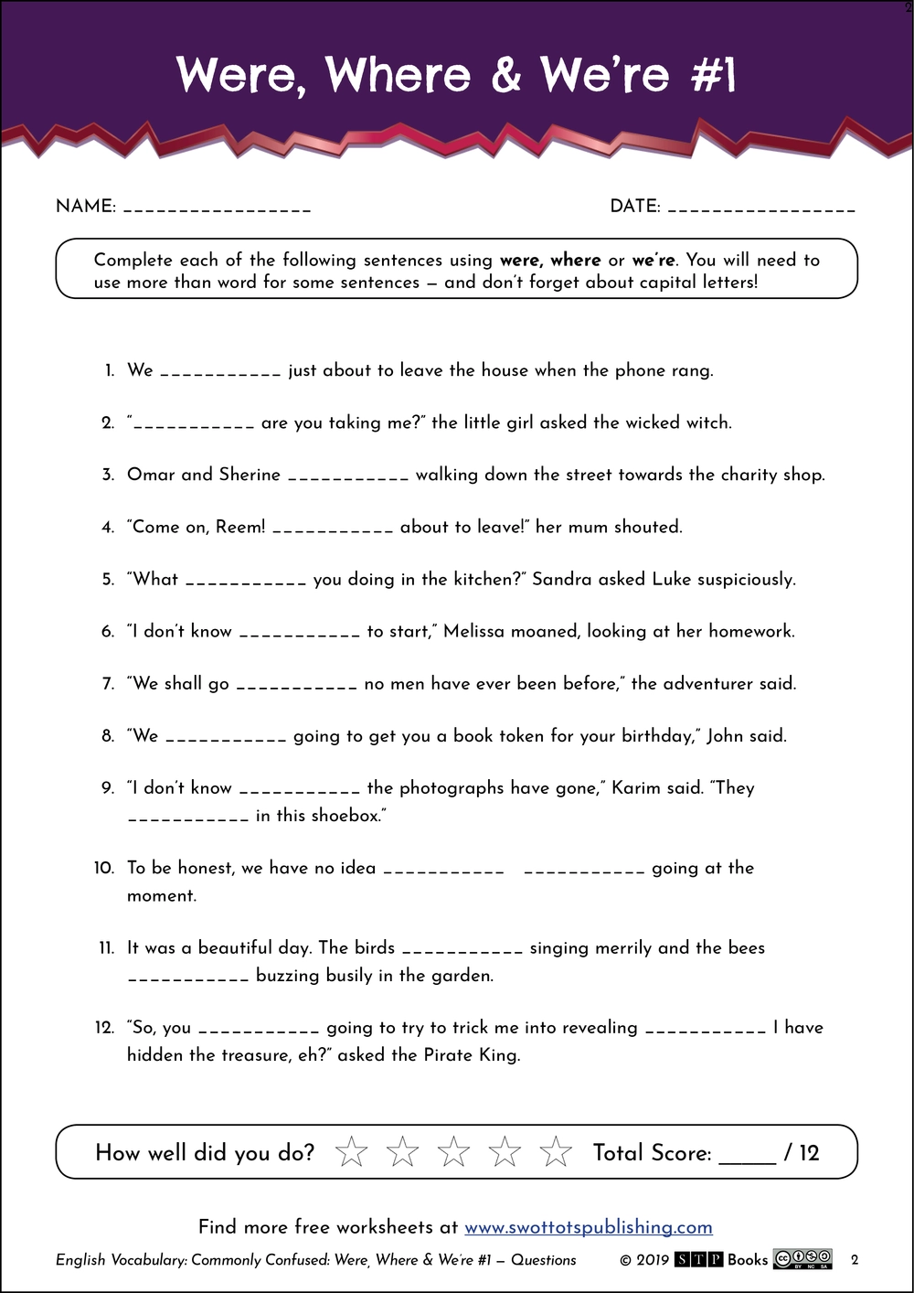 Were Where And We re English Worksheet 01 STP Books Were Where And We re English Worksheet 01 STP Books