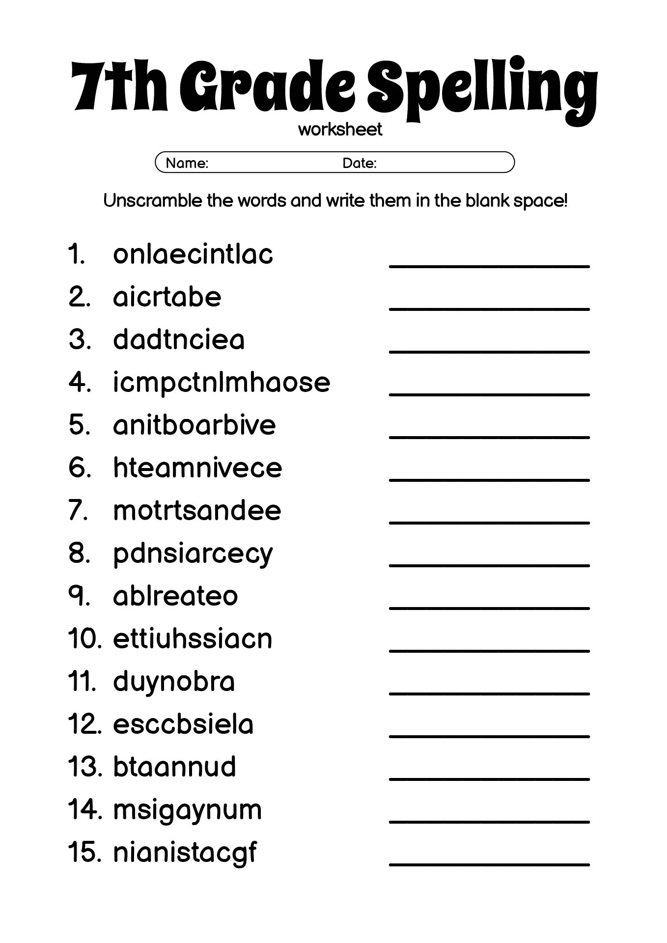 Free Printable Worksheets For 7th Graders Free Printable Worksheets For 7th Graders