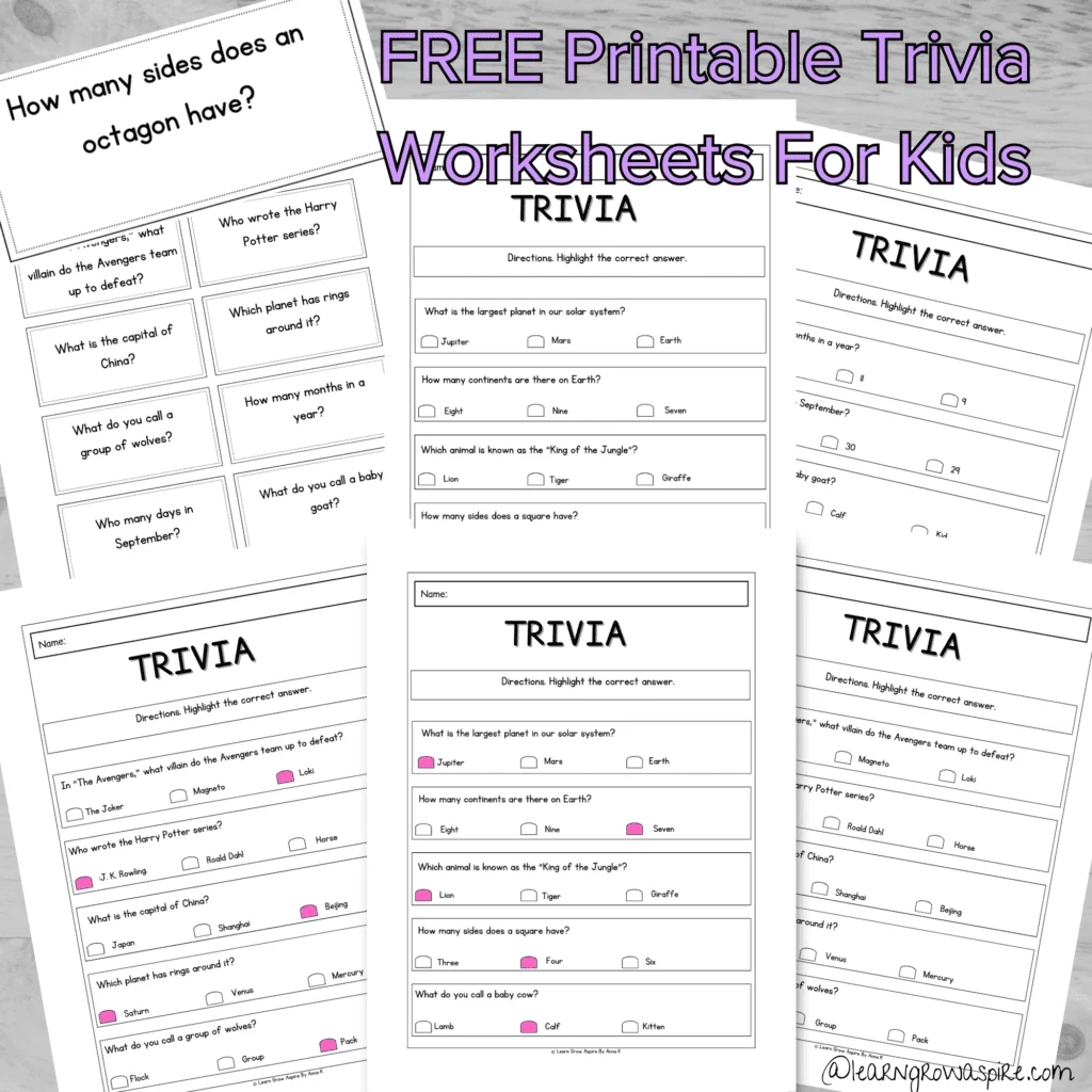 Printable Trivia Worksheets Printable Trivia Worksheets