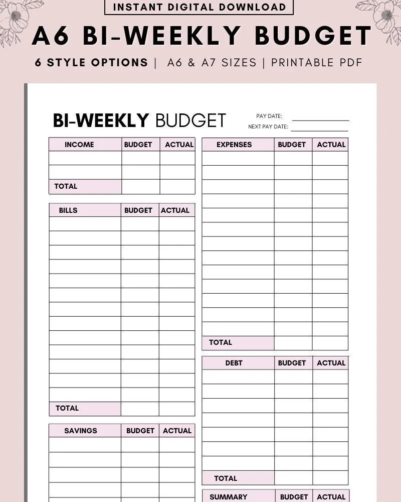 A6 PDF BI WEEKLY Budget Overview Template Printable Paycheck Budget Printable Budget Binder Budget Planner Budget Template Etsy UK