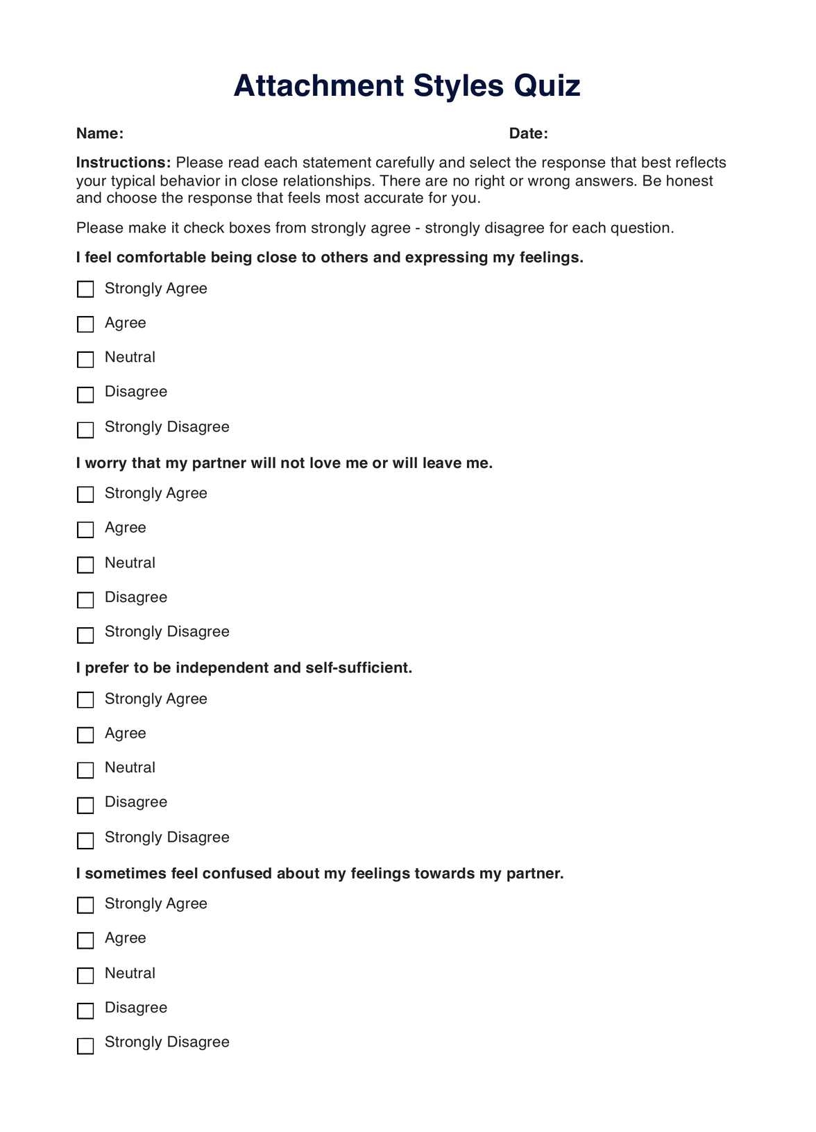 Attachment Style Quiz Example Free PDF Download Attachment Style Quiz Example Free PDF Download