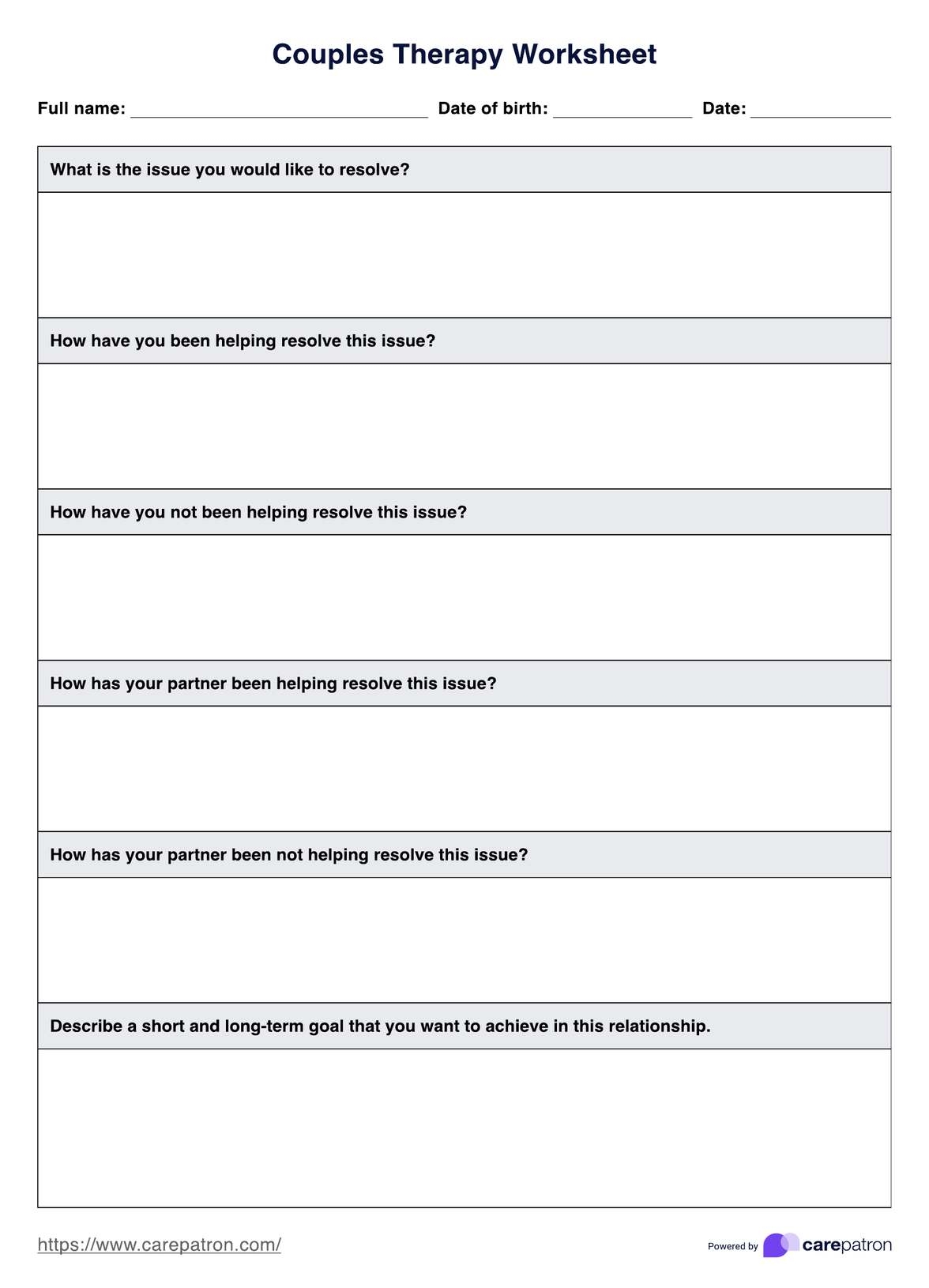 Couples Therapy Worksheet Example Free PDF Download Couples Therapy Worksheet Example Free PDF Download