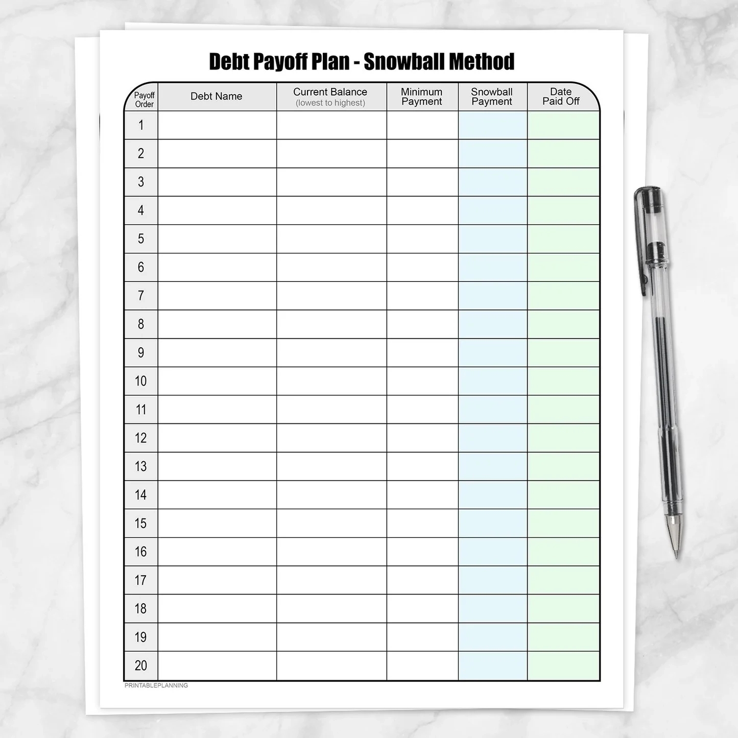 Debt Payoff Plan Chart Debt Snowball Method Printable At Printable Planning For Only 5 95
