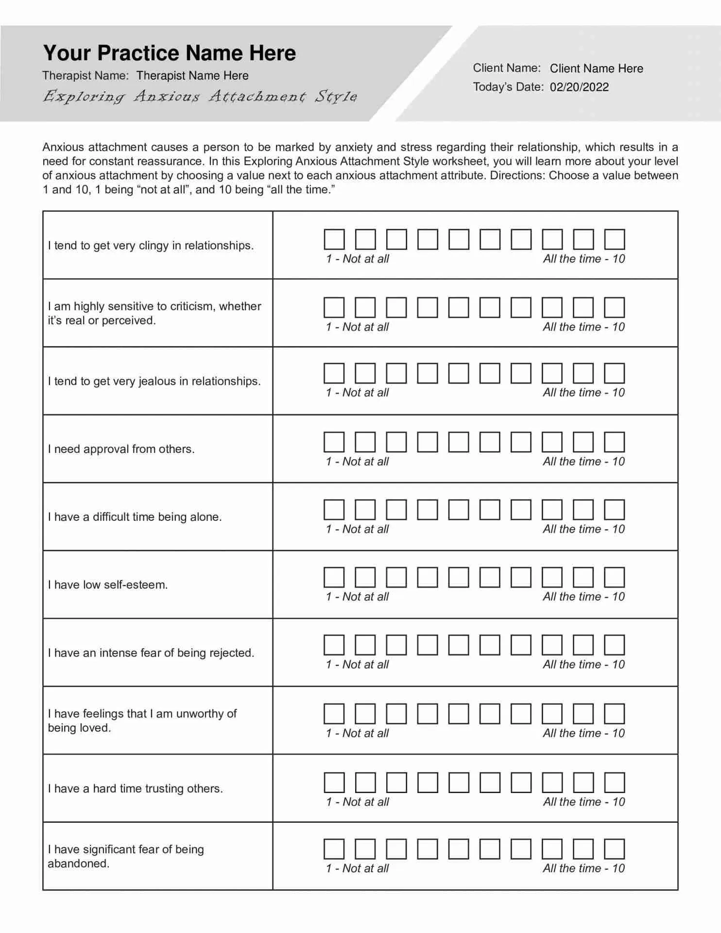 Exploring Anxious Attachment Style Worksheet PDF Exploring Anxious Attachment Style Worksheet PDF