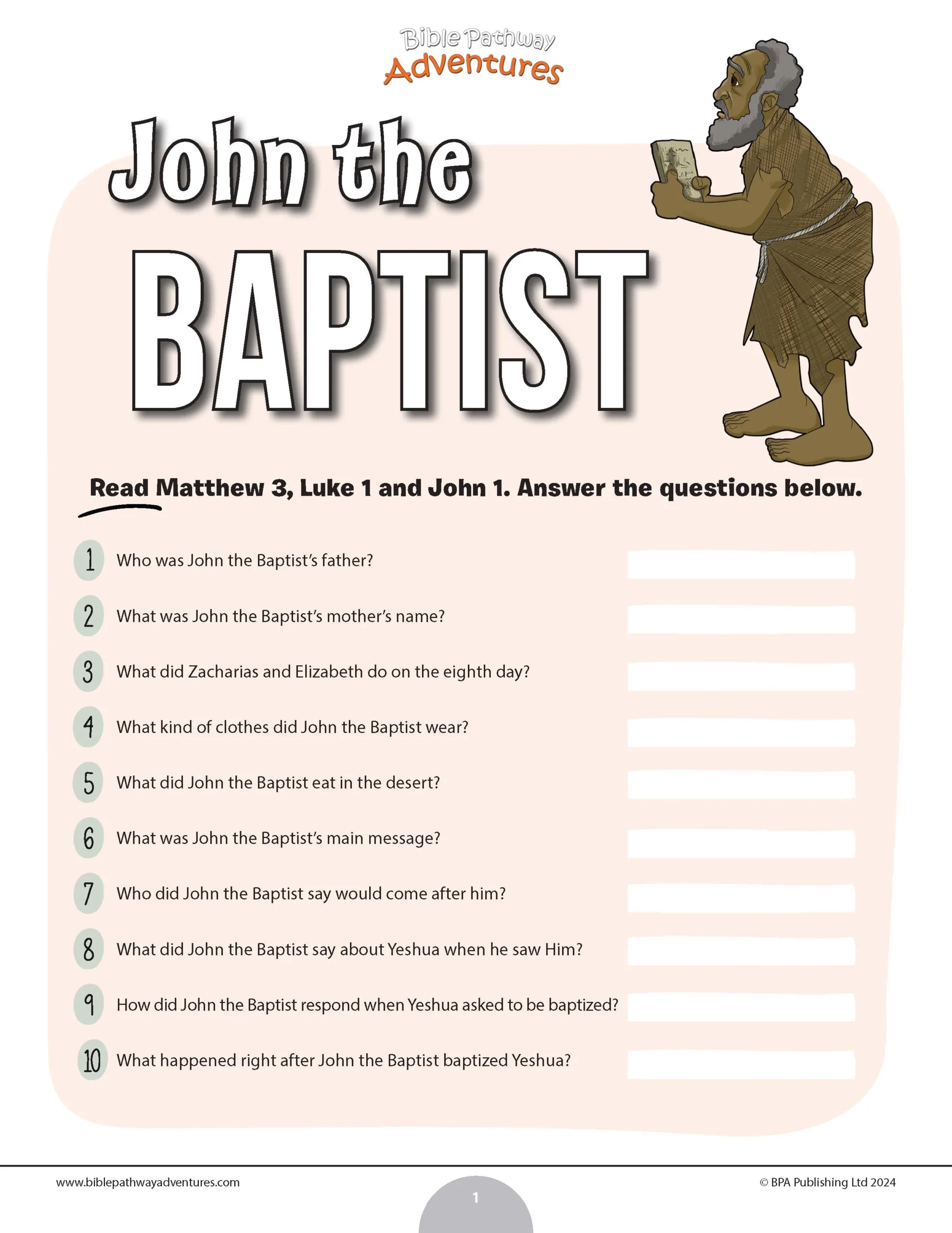 Free Printable John The Baptist Worksheets Free Printable John The Baptist Worksheets
