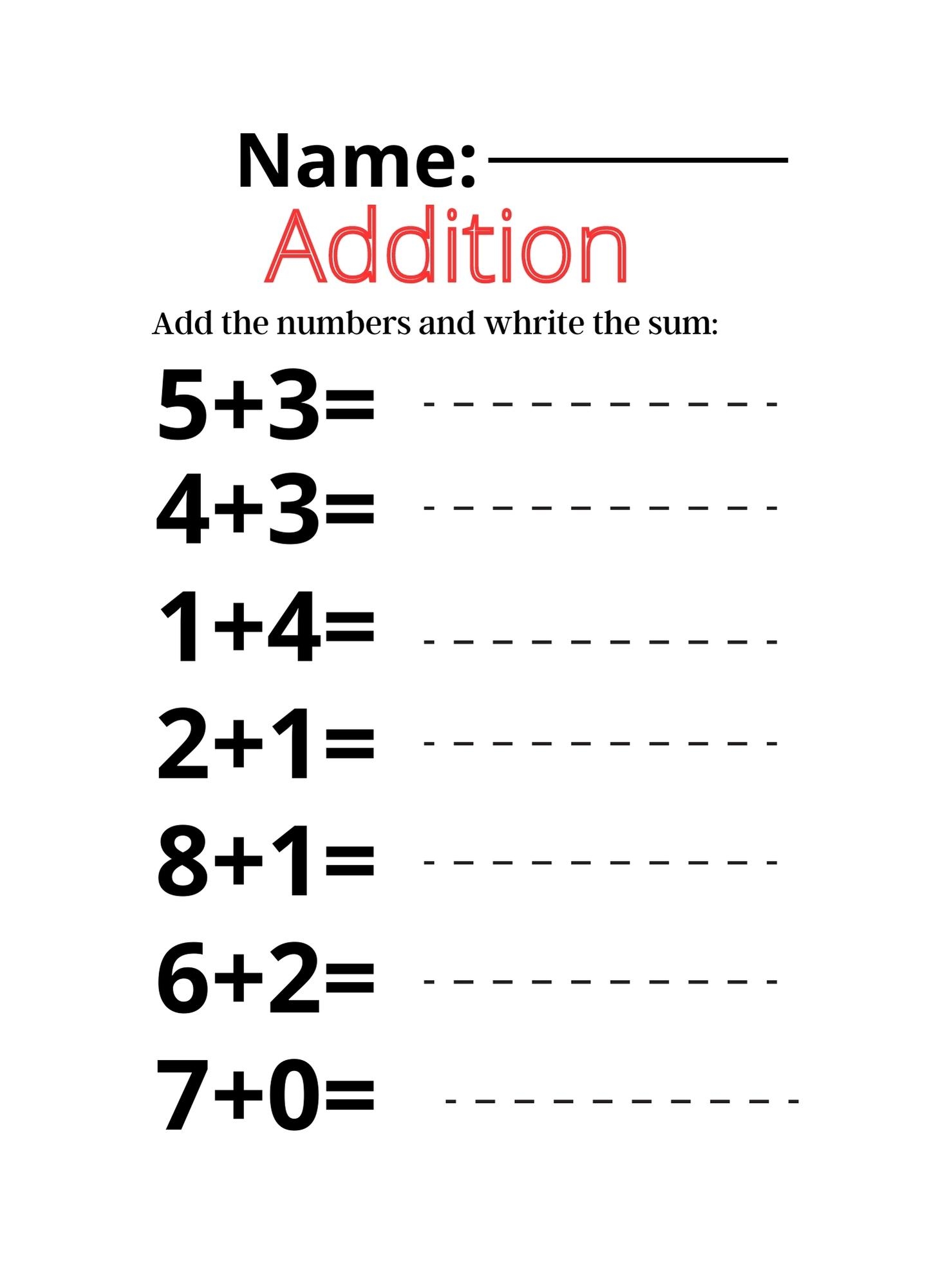 Printable Addition Worksheets Printable Addition Worksheets