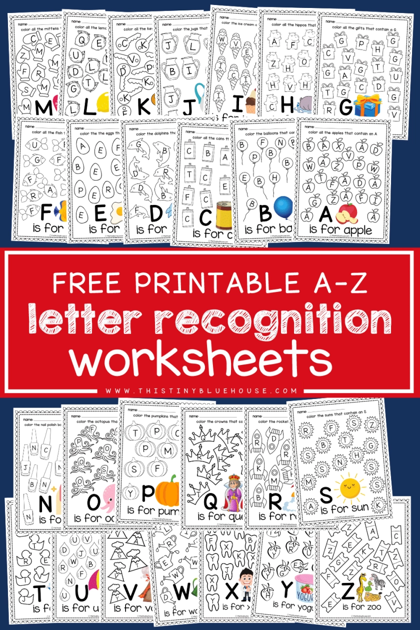 Letter Recognition Worksheets 26 Page Free Printable PDF Bundle This Tiny Blue House